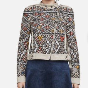 BCBGMAXAZRIA Womens Aztec Tribal Print Zip Ziggy Woven Moto Jacket Size XS NWOT